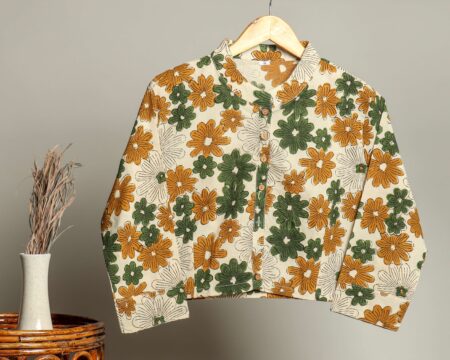 Handmade Block Print Cotton for Women ? Ethnic Floral Printed Top with Long Sleeves
